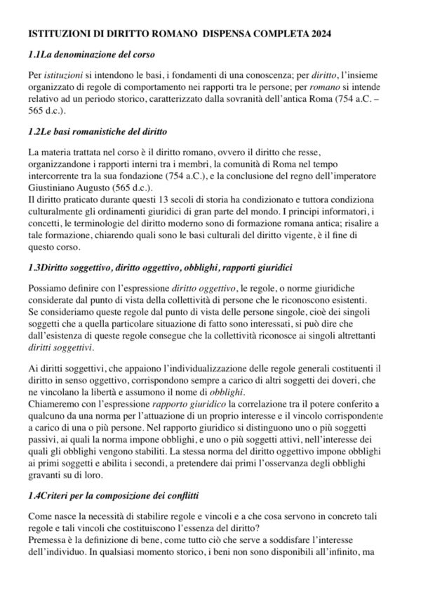 Dispensa di Istituzioni di Diritto Romano - M. Marrone, Manuale di Diritto Privato romano, Torino, Giappichelli ed. 2024 (107 pagine)